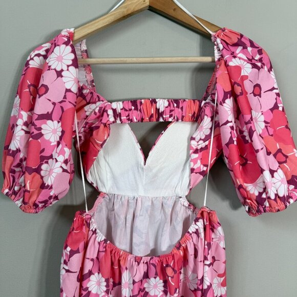 Hello Molly On The Beat Floral Cut Out Mini Dress Women's 2 Pink Open Back Party - Picture 10 of 14